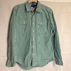 Tommy Hilfiger men’s button up shirt larger‎ green/]white plaid